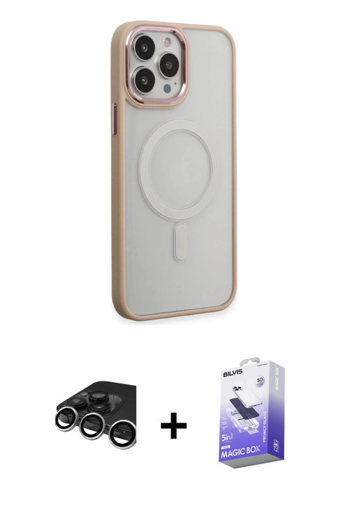 ieg™ iPhone 15 Pro Max Kılıf Yankı Işık Özel Seri - Siyah Bilvis 5in1 5D Magic Hayalet Cam Ekran Kor