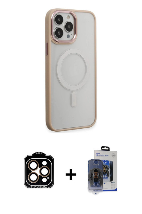ieg™ iPhone 15 Pro Max Kılıf Yankı Işık Özel Seri - Siyah Vanessa Magic Cam + Turuncu PVD Metal Kame