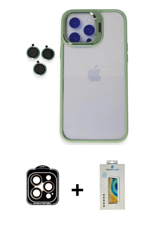 ieg™ iPhone 15 Pro Max Kılıf Yankı Asil Serisi - Siyah Polymer Nano Ekran Koruyucu + Turuncu PVD Met