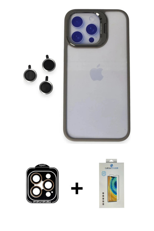 ieg™ iPhone 15 Pro Max Kılıf Yankı Asil Serisi - Siyah Polymer Nano Ekran Koruyucu + Turuncu PVD Met