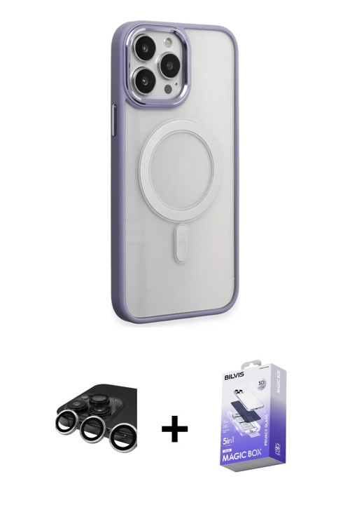 ieg™ iPhone 15 Pro Max Kılıf Yankı Işık Özel Seri - Siyah Bilvis 5in1 5D Magic Hayalet Cam Ekran Kor