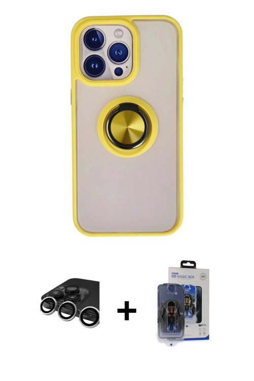 ieg™ iPhone 15 Pro Max Kılıf Yörünge Çizgi - Siyah Vanessa Magic Cam + Gümüş Raze Metal Kamera Lens