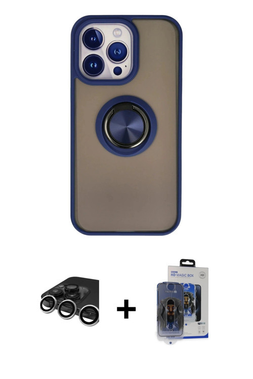 ieg™ iPhone 15 Pro Max Kılıf Yörünge Çizgi - Siyah Vanessa Magic Cam + Gümüş Raze Metal Kamera Lens
