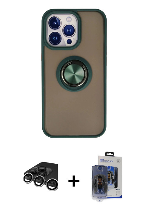 ieg™ iPhone 15 Pro Max Kılıf Yörünge Çizgi - Siyah Vanessa Magic Cam + Gümüş Raze Metal Kamera Lens