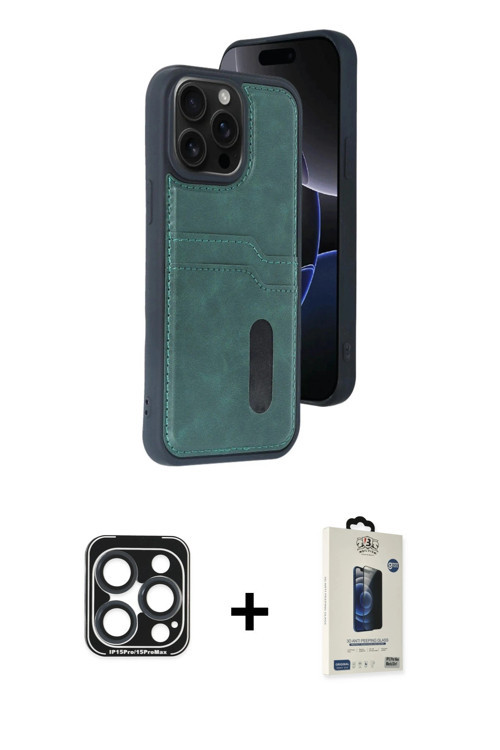 ieg™ iPhone 15 Pro Max Kılıf Yörünge Işık Serisi - Siyah Bilvis Hayalet Cam Ekran Koruyucu + Laciver