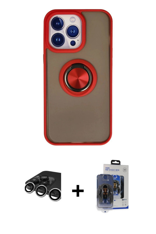 ieg™ iPhone 15 Pro Max Kılıf Yörünge Çizgi - Siyah Vanessa Magic Cam + Gümüş Raze Metal Kamera Lens