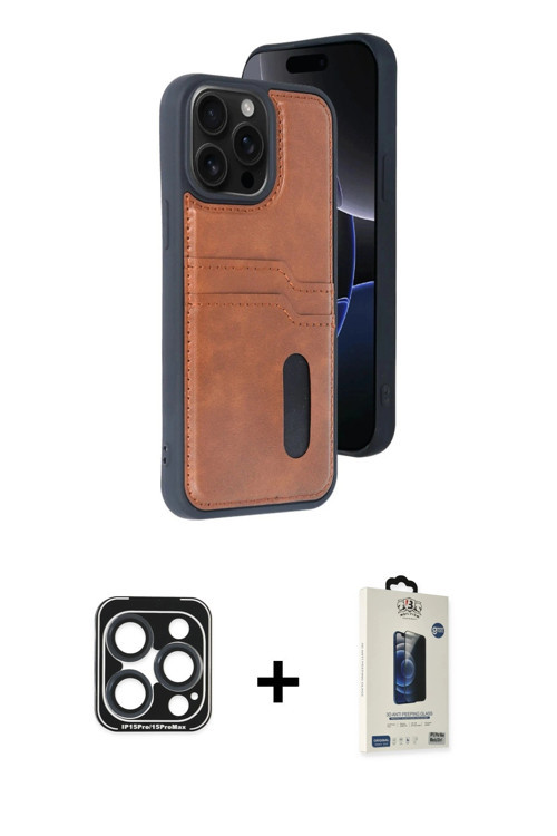 ieg™ iPhone 15 Pro Max Kılıf Yörünge Işık Serisi - Siyah Bilvis Hayalet Cam Ekran Koruyucu + Laciver