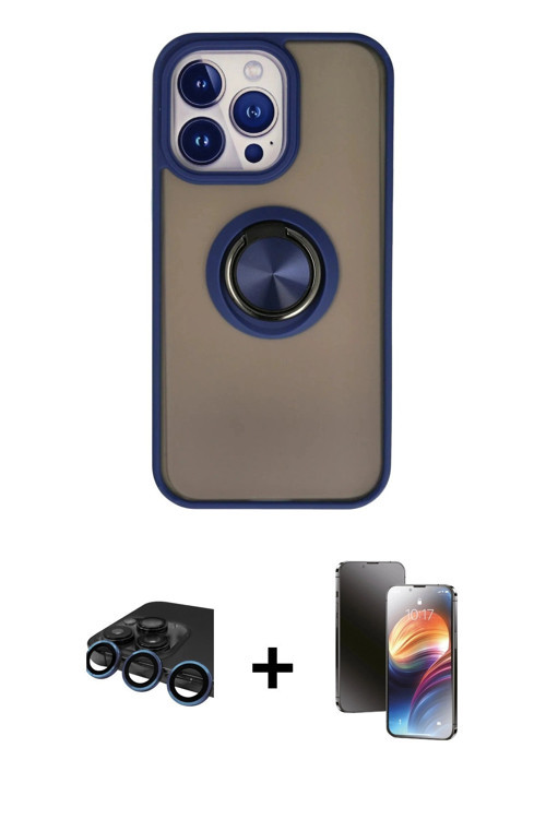 ieg™ iPhone 15 Pro Max Kılıf Yörünge Çizgi - Siyah 3D Antistatik Mat Seramik Nano Ekran Koruyucu + L