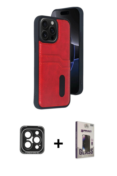 ieg™ iPhone 15 Pro Max Kılıf Yörünge Işık Serisi - Siyah Bilvis Hayalet Cam Ekran Koruyucu + Siyah P