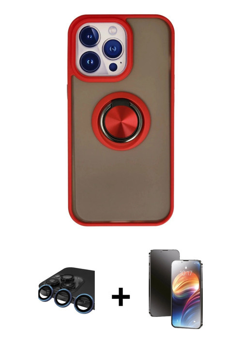 ieg™ iPhone 15 Pro Max Kılıf Yörünge Çizgi - Siyah 3D Antistatik Mat Seramik Nano Ekran Koruyucu + L