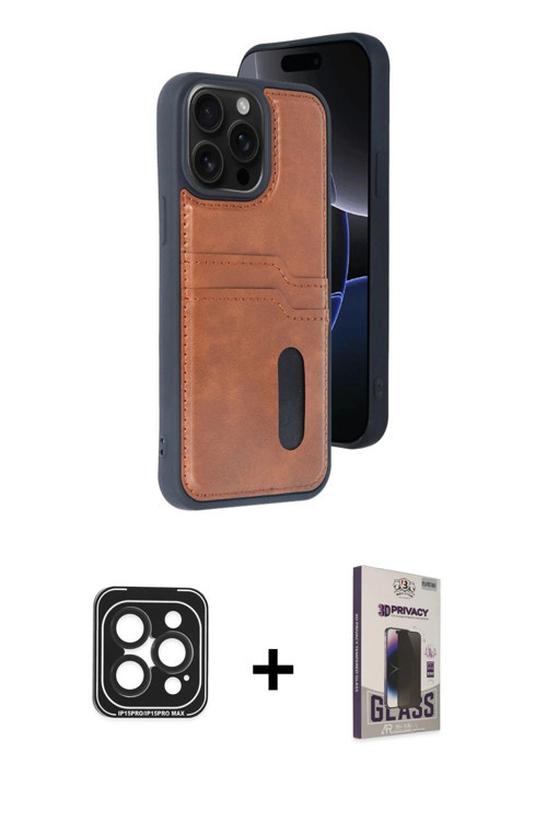 ieg™ iPhone 15 Pro Max Kılıf Yörünge Işık Serisi - Siyah Bilvis Hayalet Cam Ekran Koruyucu + Siyah P
