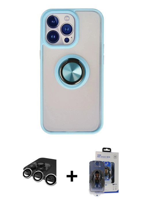 ieg™ iPhone 15 Pro Max Kılıf Yörünge Çizgi - Siyah Vanessa Magic Cam + Gümüş Raze Metal Kamera Lens