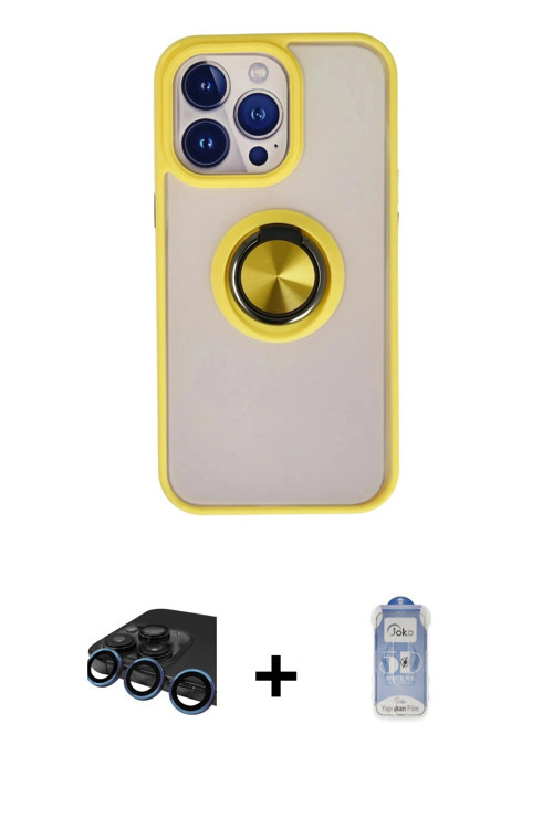 ieg™ iPhone 15 Pro Max Kılıf Yörünge Çizgi - Siyah Joko Magic 5D Cam + Lacivert Raze Metal Kamera Le