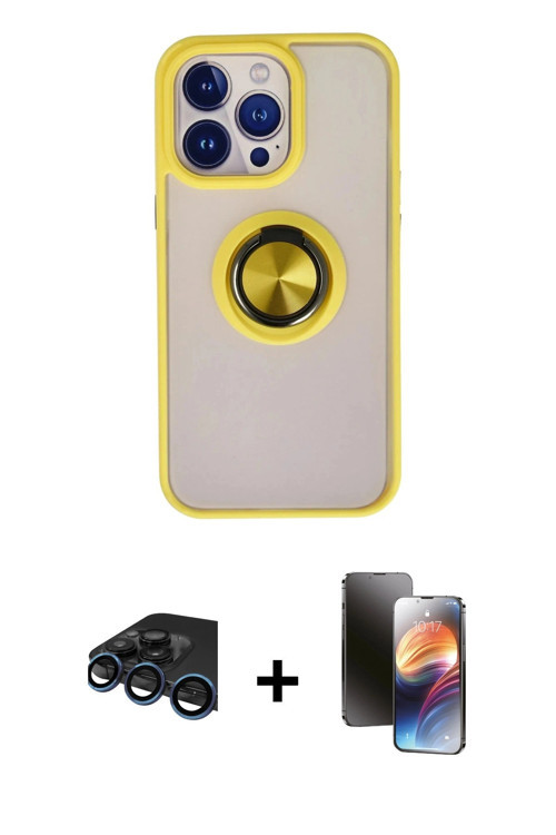 ieg™ iPhone 15 Pro Max Kılıf Yörünge Çizgi - Siyah 3D Antistatik Mat Seramik Nano Ekran Koruyucu + L