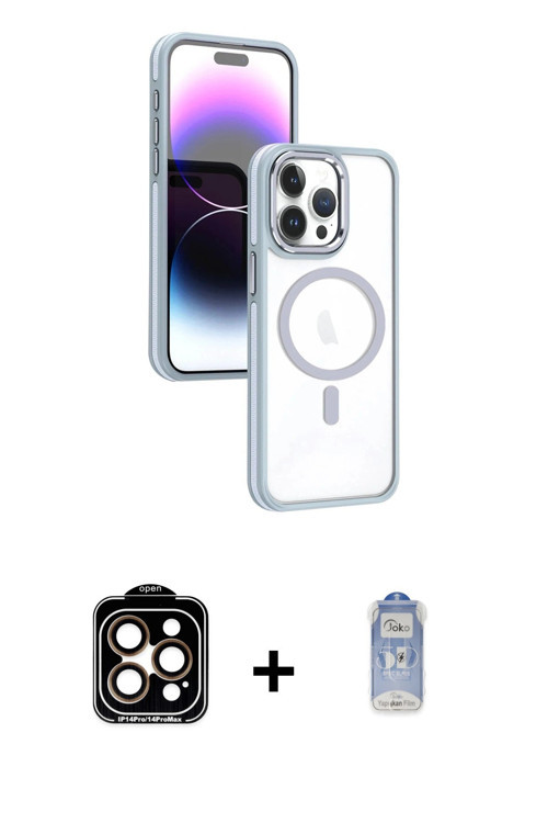 ieg™ iPhone 15 Pro Max Kılıf Yörünge Klasik - Siyah Joko Magic 5D Cam + Turuncu PVD Metal Kamera Len