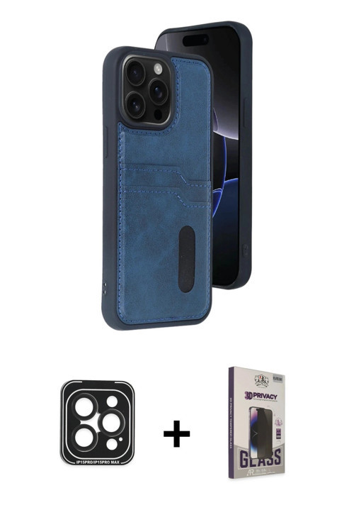 ieg™ iPhone 15 Pro Max Kılıf Yörünge Işık Serisi - Siyah Bilvis Hayalet Cam Ekran Koruyucu + Siyah P