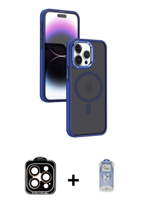 ieg™ iPhone 15 Pro Max Kılıf Yörünge Klasik - Siyah Joko Magic 5D Cam + Turuncu PVD Metal Kamera Len
