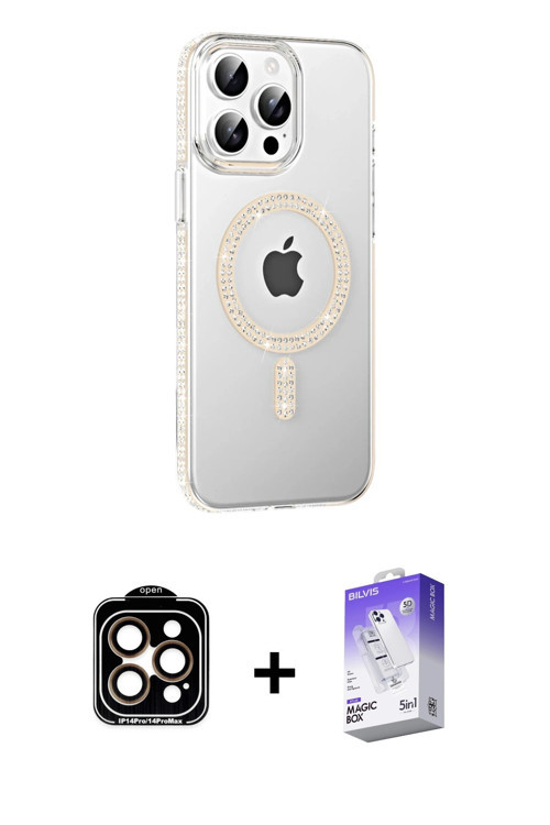 ieg™ iPhone 15 Pro Max Kılıf Yörünge Koleksiyonu - Siyah Bilvis 5in1 3D Magic Cam Ekran Koruyucu + T