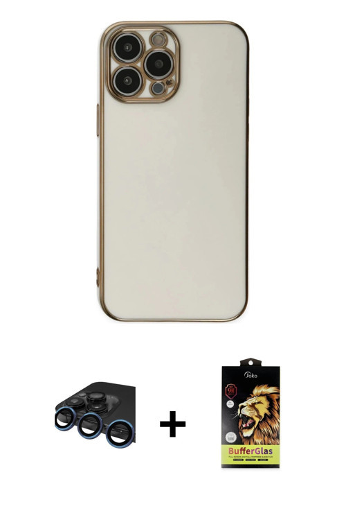 ieg™ iPhone 15 Pro Max Kılıf Yankı Serisi - Siyah Buffer Cam Ekran Koruyucu + Lacivert Raze Metal Ka