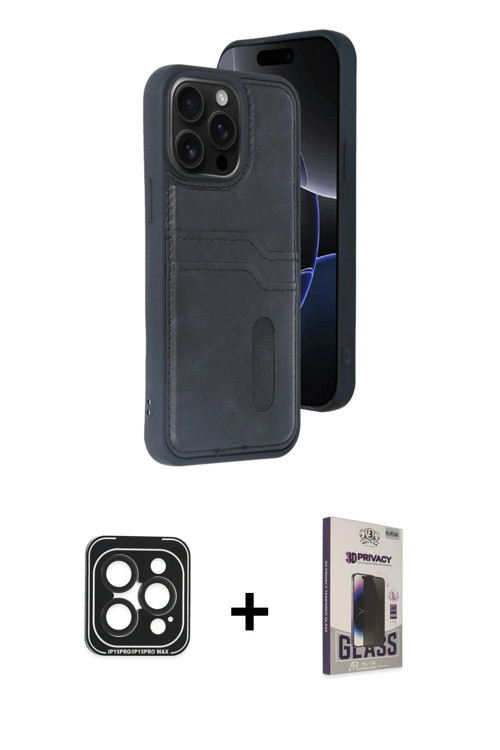 ieg™ iPhone 15 Pro Max Kılıf Yörünge Işık Serisi - Siyah Bilvis Hayalet Cam Ekran Koruyucu + Siyah P