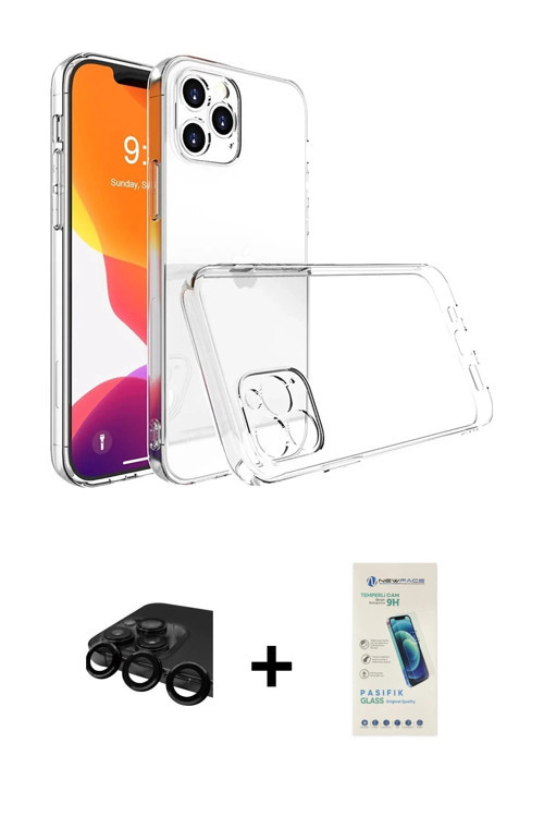 ieg™ iPhone 15 Pro Max Kılıf Zirve Doku - Şeffaf Pasifik Cam Ekran Koruyucu + Siyah Raze Metal Kamer
