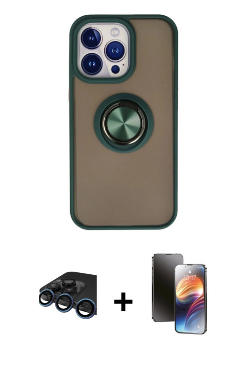 ieg™ iPhone 15 Pro Max Kılıf Yörünge Çizgi - Siyah 3D Antistatik Mat Seramik Nano Ekran Koruyucu + L