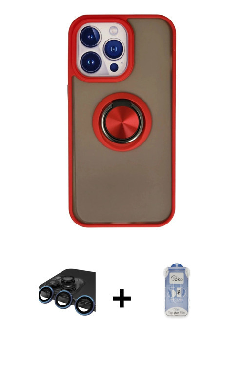ieg™ iPhone 15 Pro Max Kılıf Yörünge Çizgi - Siyah Joko Magic 5D Cam + Lacivert Raze Metal Kamera Le