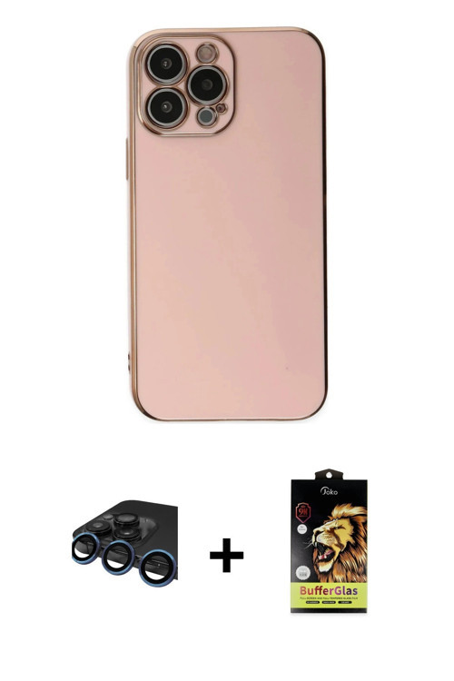 ieg™ iPhone 15 Pro Max Kılıf Yankı Serisi - Siyah Buffer Cam Ekran Koruyucu + Lacivert Raze Metal Ka