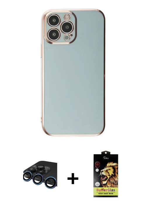 ieg™ iPhone 15 Pro Max Kılıf Yankı Serisi - Siyah Buffer Cam Ekran Koruyucu + Lacivert Raze Metal Ka