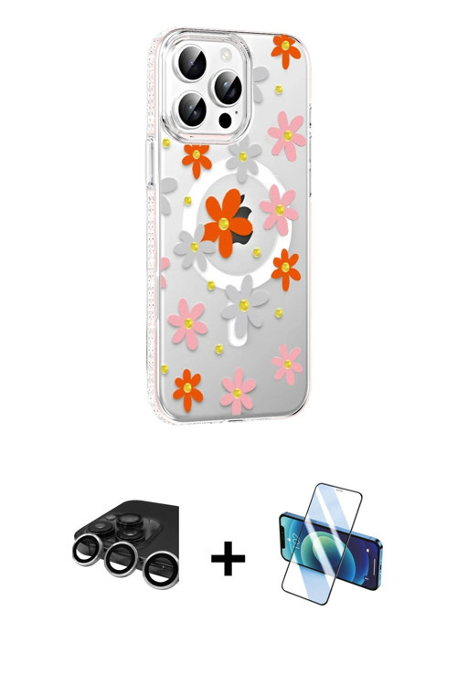 ieg™ iPhone 15 Pro Max Kılıf Yörünge Işık Prime - Siyah 3D Antistatik Cam Ekran Koruyucu + Gümüş Raz