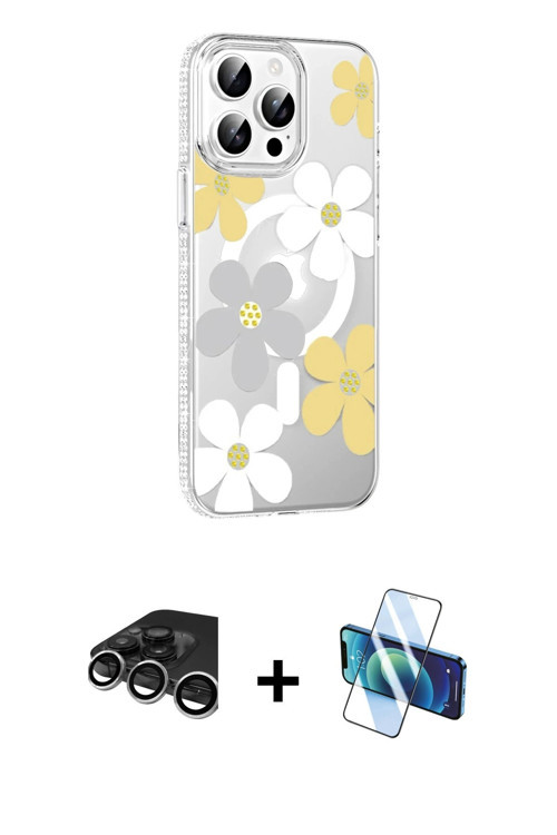 ieg™ iPhone 15 Pro Max Kılıf Yörünge Işık Prime - Siyah 3D Antistatik Cam Ekran Koruyucu + Gümüş Raz