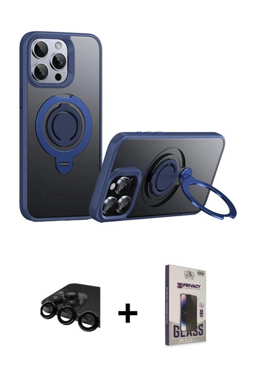 ieg™ iPhone 15 Pro Max Kılıf Zirve Çizgi Prime - Siyah Bilvis Hayalet Cam Ekran Koruyucu + Siyah Raz