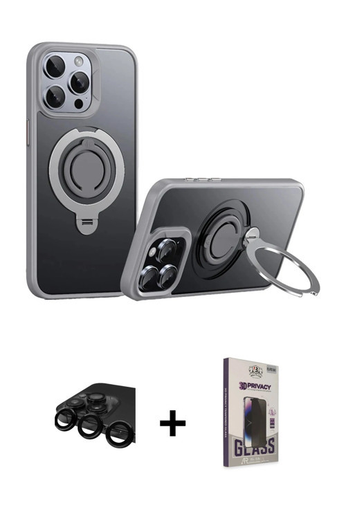 ieg™ iPhone 15 Pro Max Kılıf Zirve Çizgi Prime - Siyah Bilvis Hayalet Cam Ekran Koruyucu + Siyah Raz