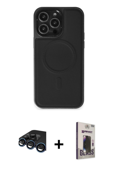 ieg™ iPhone 15 Pro Max Kılıf Zirve Işık Serisi - Siyah Bilvis Hayalet Cam Ekran Koruyucu + Lacivert