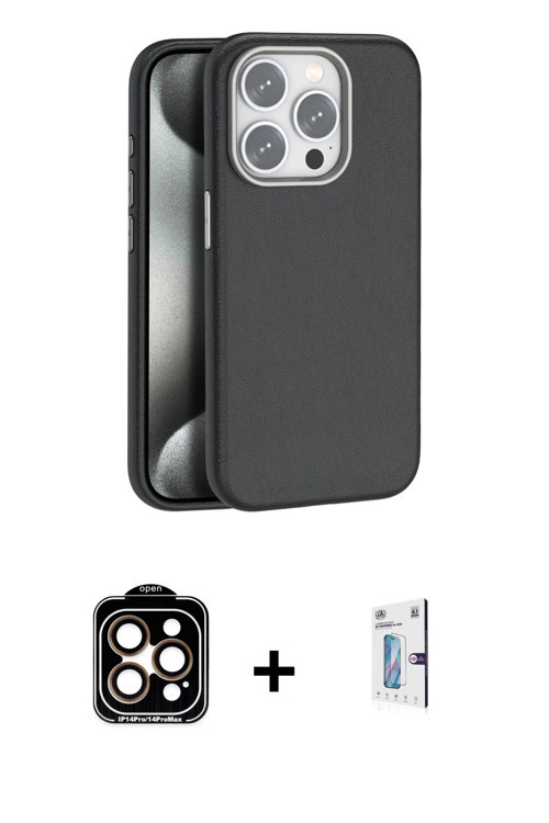 ieg™ iPhone 15 Pro Max Kılıf Zirve Modern Prime - Siyah Bilvis 0.18mm Plus Cam Ekran Koruyucu + Turu