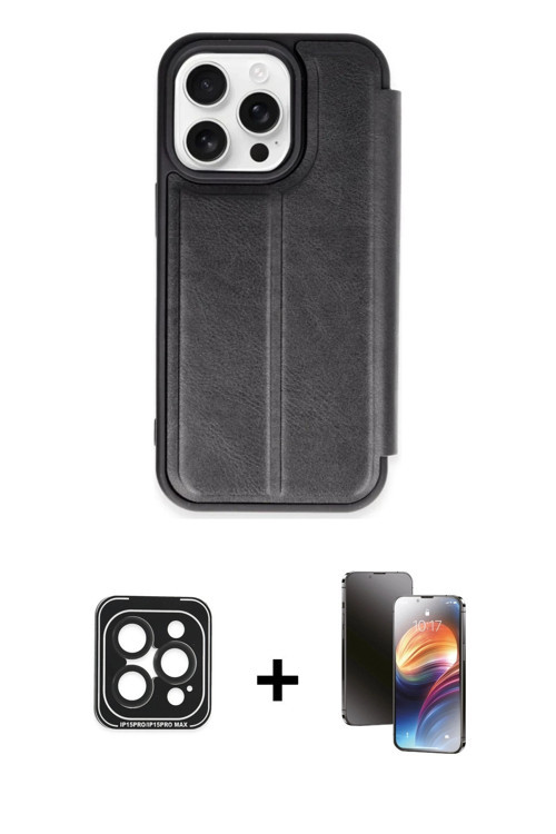 ieg™ iPhone 15 Pro Max Kılıf Zirve Yansıma Serisi - Siyah 3D Antistatik Mat Seramik Nano Ekran Koruy
