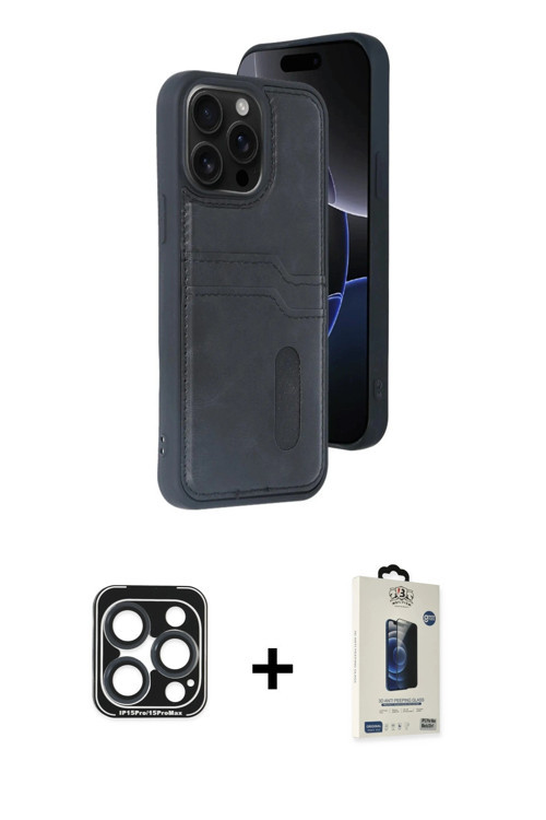 ieg™ iPhone 15 Pro Max Kılıf Yörünge Işık Serisi - Siyah Bilvis Hayalet Cam Ekran Koruyucu + Laciver