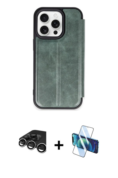 ieg™ iPhone 15 Pro Max Kılıf Zirve Yansıma Serisi - Siyah 3D Antistatik Cam Ekran Koruyucu + Gümüş R