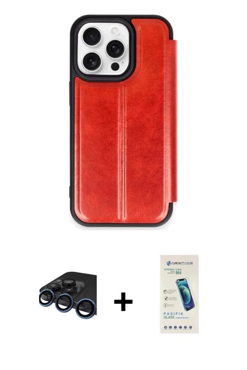 ieg™ iPhone 15 Pro Max Kılıf Zirve Yansıma Serisi - Şeffaf Pasifik Cam Ekran Koruyucu + Lacivert Raz