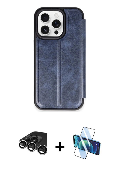 ieg™ iPhone 15 Pro Max Kılıf Zirve Yansıma Serisi - Siyah 3D Antistatik Cam Ekran Koruyucu + Gümüş R