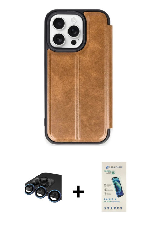 ieg™ iPhone 15 Pro Max Kılıf Zirve Yansıma Serisi - Şeffaf Pasifik Cam Ekran Koruyucu + Lacivert Raz