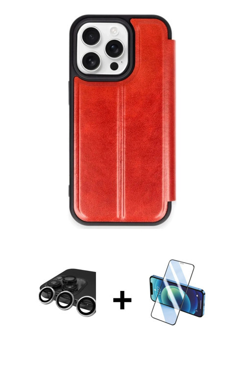 ieg™ iPhone 15 Pro Max Kılıf Zirve Yansıma Serisi - Siyah 3D Antistatik Cam Ekran Koruyucu + Gümüş R
