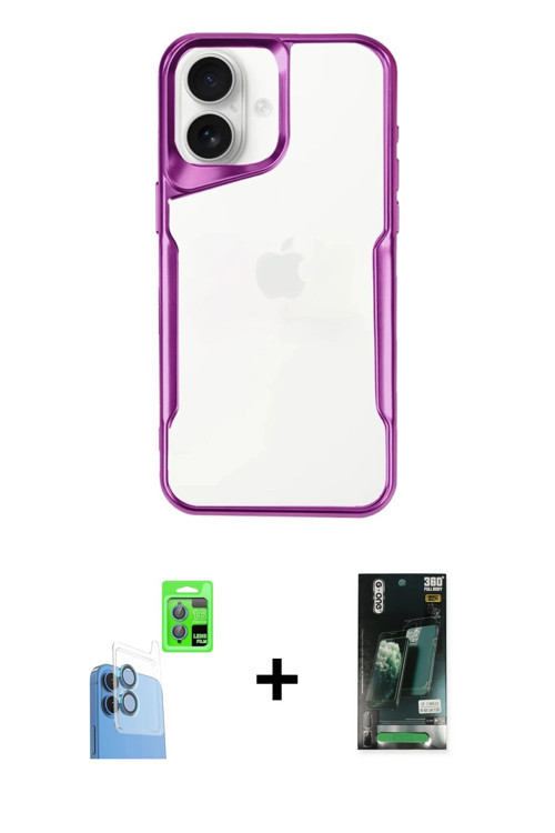 ieg™ iPhone 16 Kılıf Akış Çizgi Koleksiyonu - Siyah 360 Mat Full Body Arka Koruyucu + Lacivert Raze