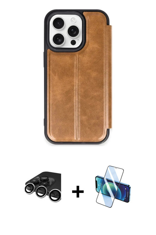 ieg™ iPhone 15 Pro Max Kılıf Zirve Yansıma Serisi - Siyah 3D Antistatik Cam Ekran Koruyucu + Gümüş R