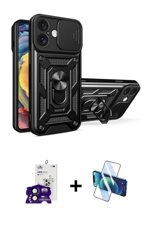 ieg™ iPhone 16 Kılıf Ahenk Klasik - Siyah 3D Antistatik Seramik Nano Ekran Koruyucu + Siyah Bilvis T