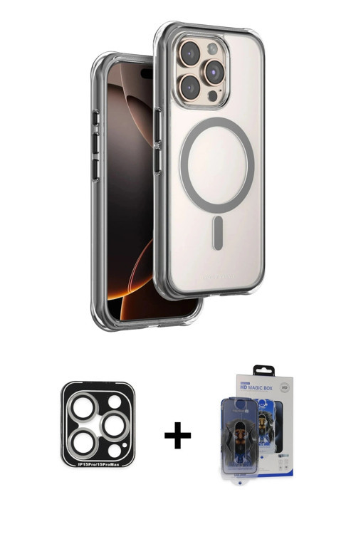 ieg™ iPhone 15 Pro Max Kılıf Zirve Klasik Prime - Siyah Vanessa Magic Cam + Gümüş PVD Metal Kamera L