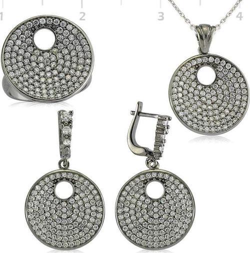 Gümüş Zirkon Taşlı Yuvarlak Bayan Set