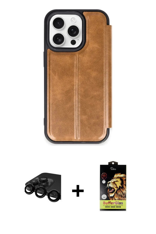 ieg™ iPhone 15 Pro Max Kılıf Zirve Yansıma Serisi - Siyah Buffer Cam Ekran Koruyucu + Siyah Raze Met