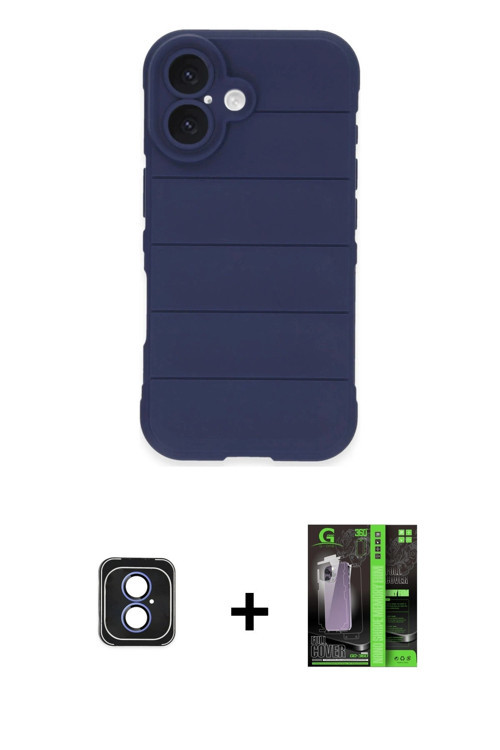 ieg™ iPhone 16 Kılıf Atlas Koleksiyonu - Şeffaf 360 Full Body Arka Koruyucu + Mavi PVD Metal Kamera