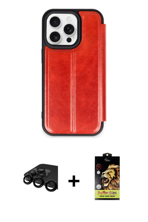 ieg™ iPhone 15 Pro Max Kılıf Zirve Yansıma Serisi - Siyah Buffer Cam Ekran Koruyucu + Siyah Raze Met